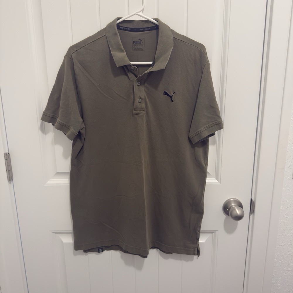 Puma Men's Army Green Logo Pique Short Sleeve Polo Size L